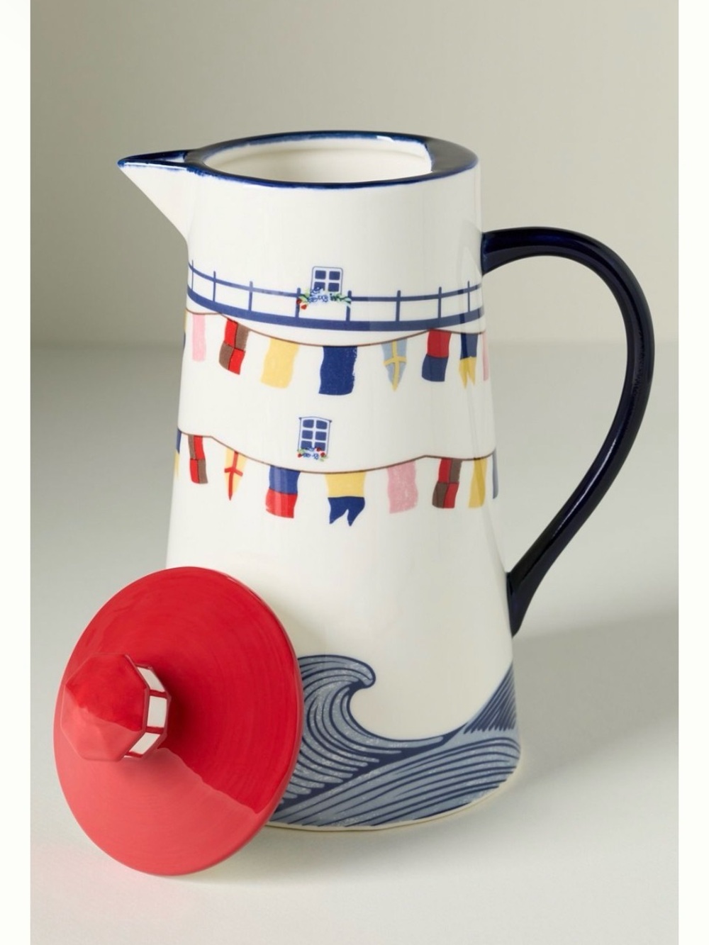 Set of 2!! Anthropologie maritime collection Flag Ceramic Pitcher with shakers - Picture 2 of 8